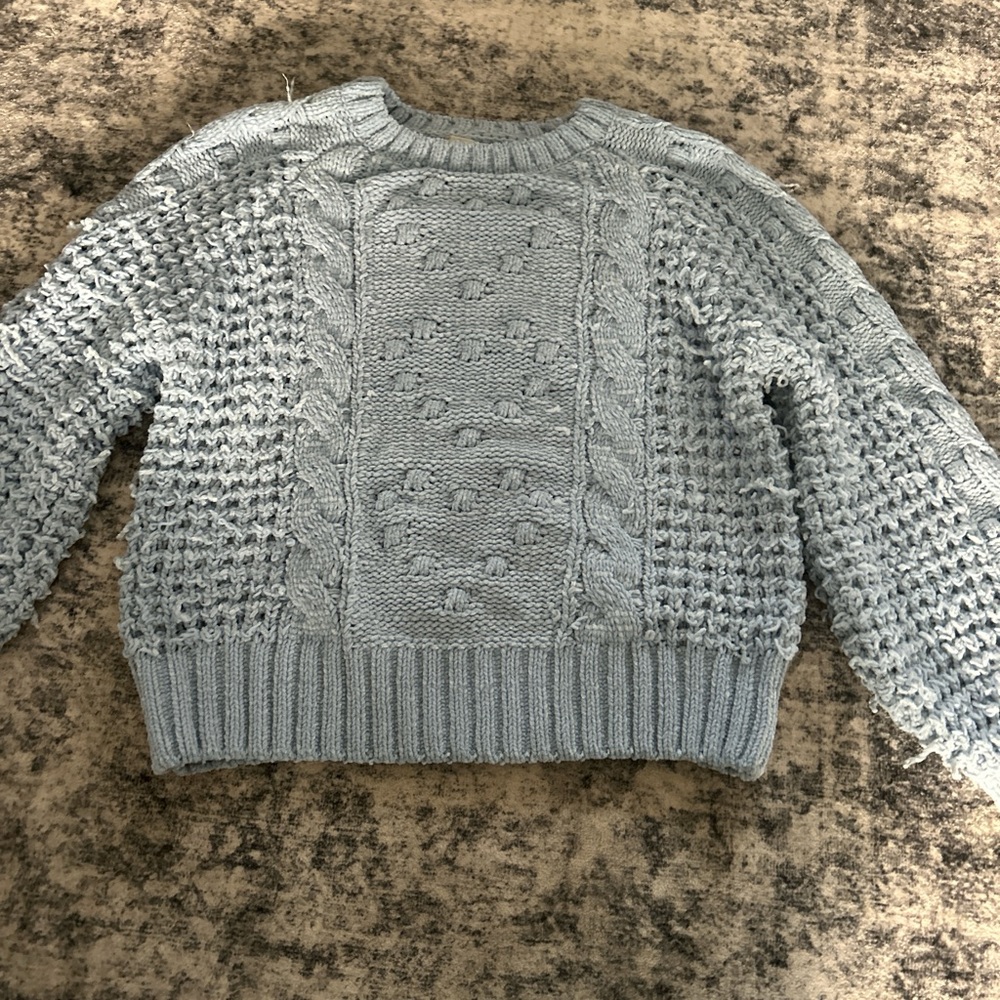 Altar'd State Blue Cable Knit Crew Neck Sweater